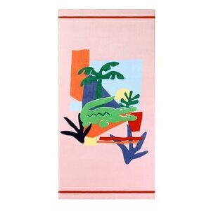 NIP Lacoste Palm Croc Beach Towel Retro Tropical Print 100% Cotton Velour 36x72